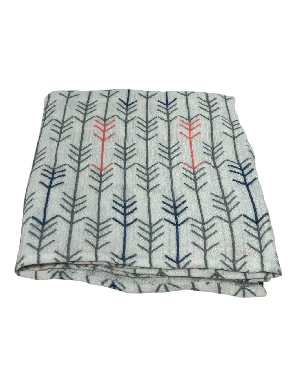 Tula Arrow Print Muslin Bamboo Baby Blanket Gray Navy Blue Orange